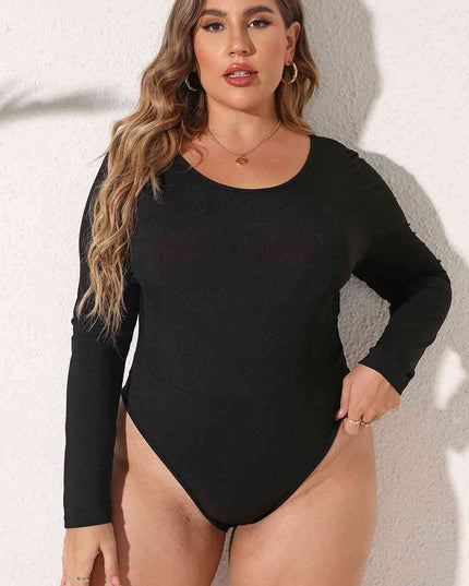 Plus Size Round Neck Long Sleeve Bodysuit