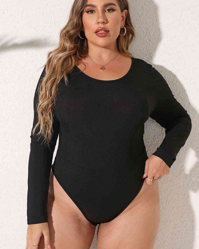 Plus Size Round Neck Long Sleeve Bodysuit