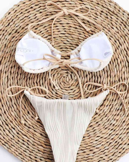Textured Halter Neck Tied Bikini Set