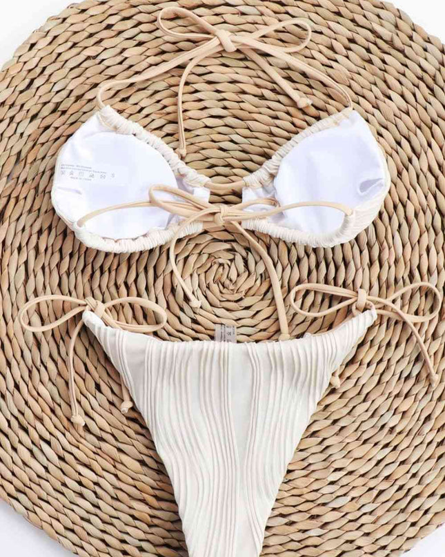 Textured Halter Neck Tied Bikini Set