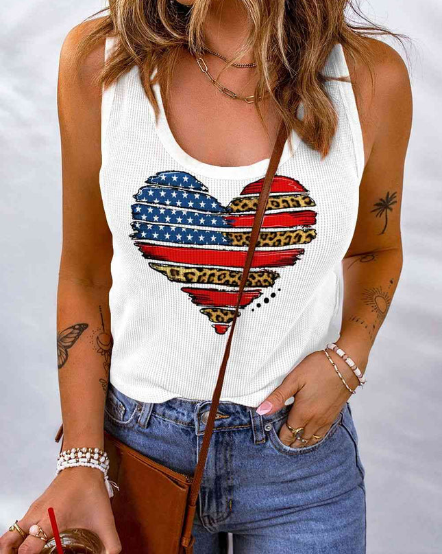 Star and Stripe Heart Graphic Scoop Neck Tank