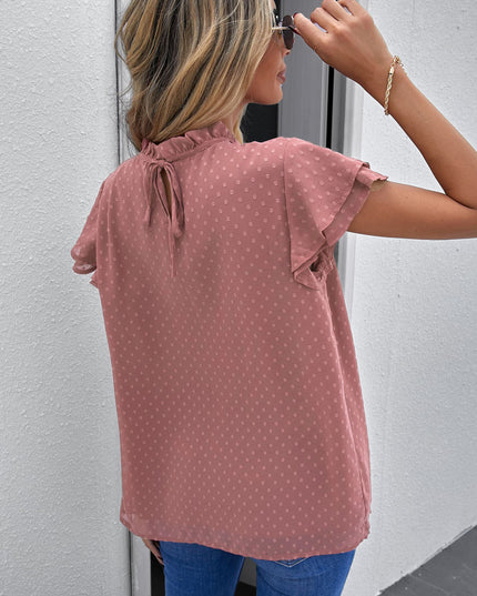 Polka Dot Smocked Flutter Sleeve Blouse