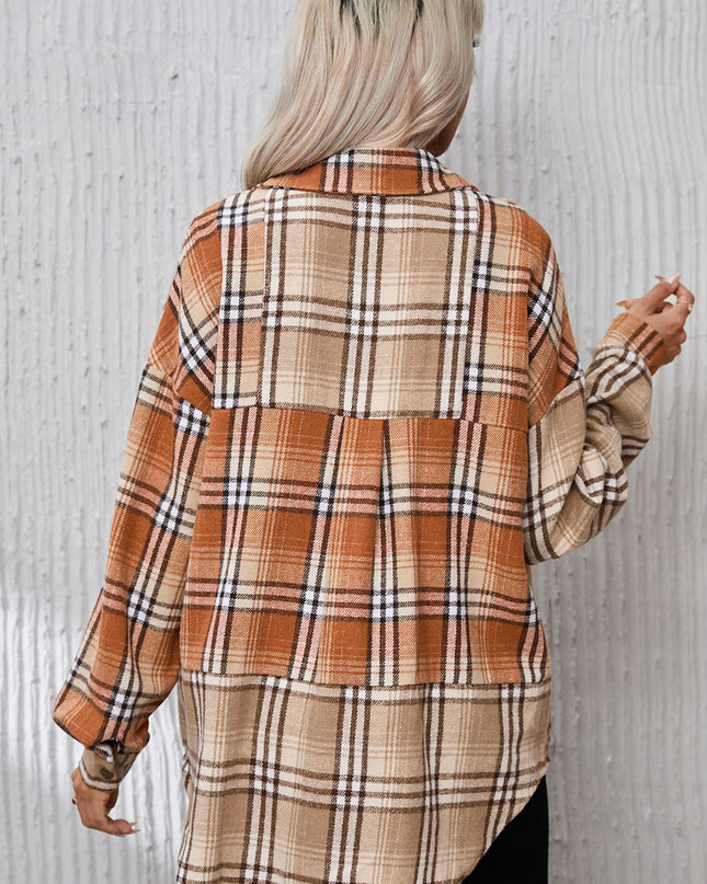Plaid Snap Down Collared Neck Jacket