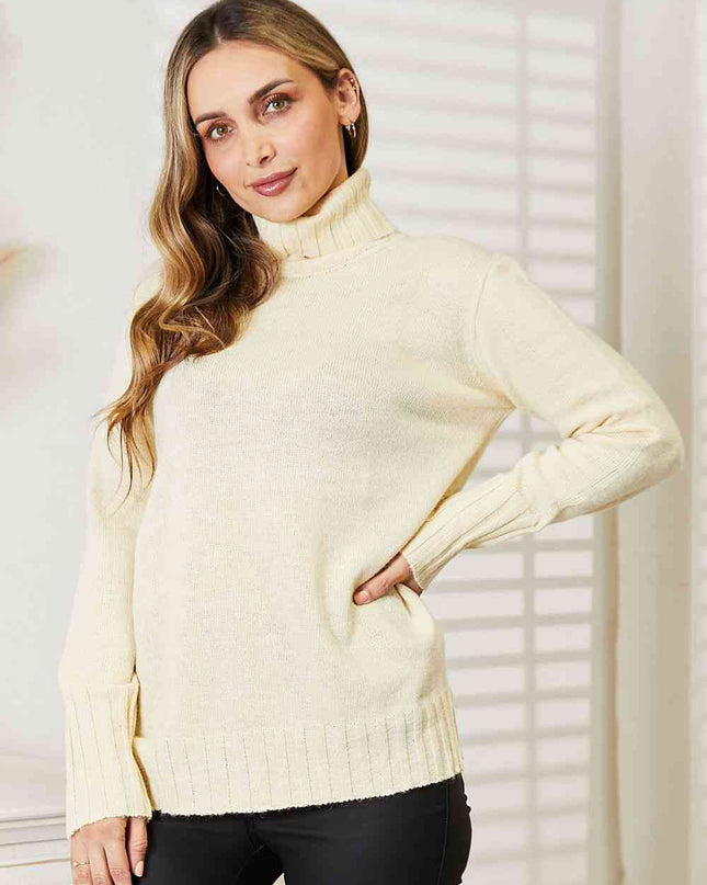 Heimish Full Size Long Sleeve Turtleneck Sweater with Side Slit
