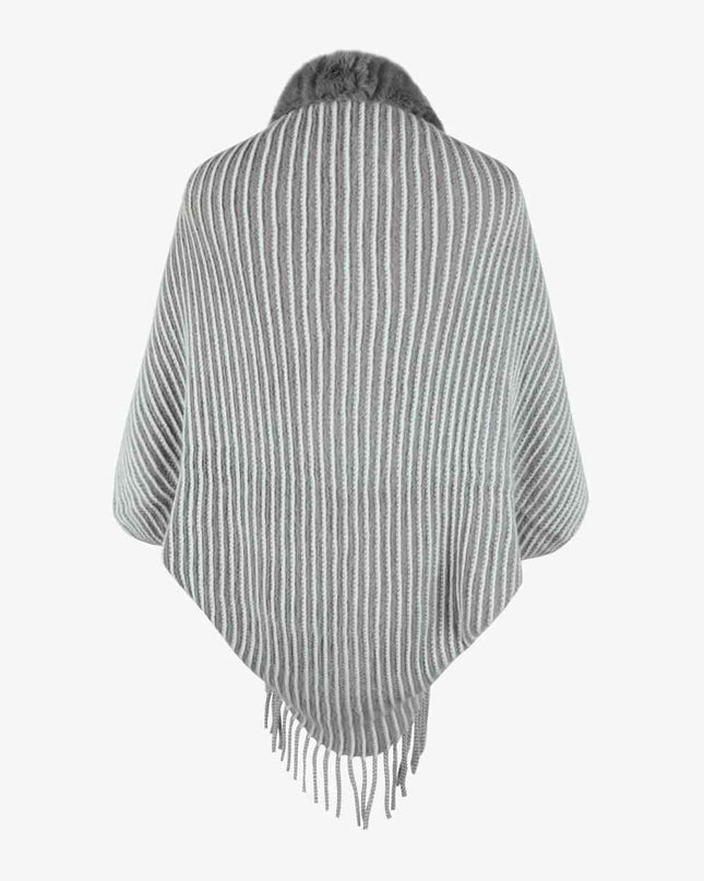 Striped Open Front Fringe Poncho