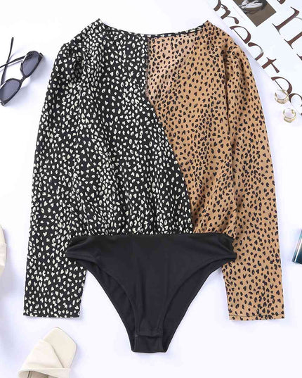 Leopard Surplice Neck Long Sleeve Bodysuit