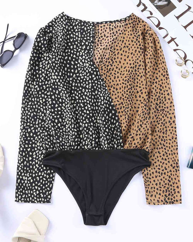 Leopard Surplice Neck Long Sleeve Bodysuit