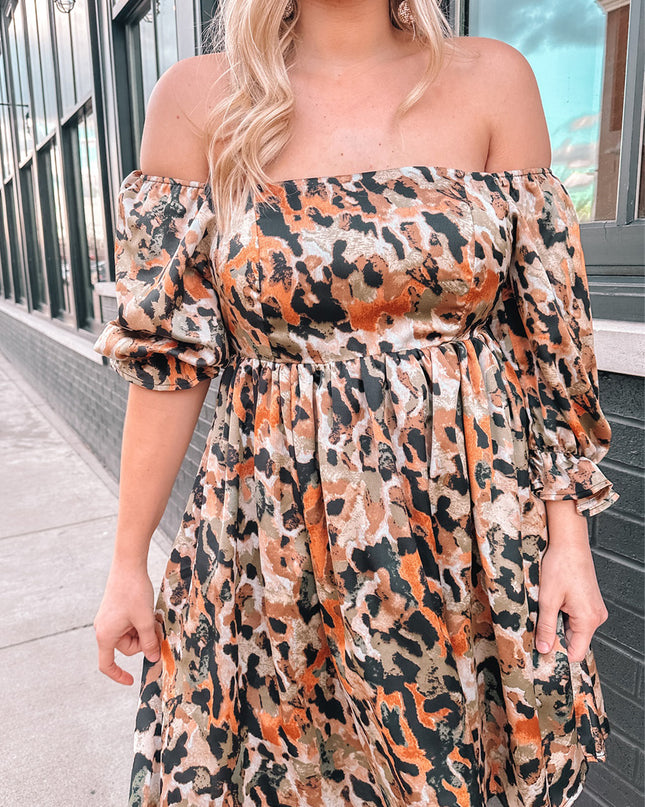 Printed Off-Shoulder Smocked Dress