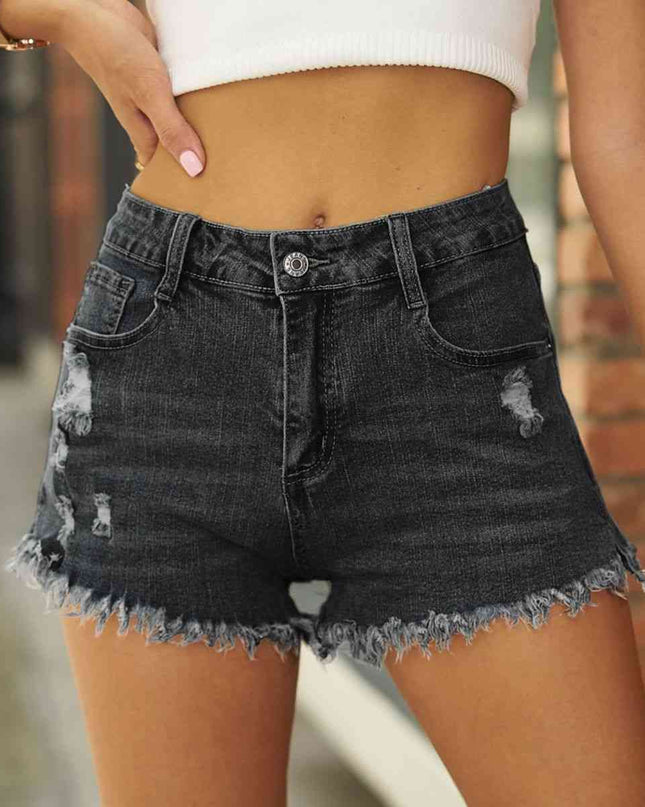 Raw Hem Distressed Denim Shorts