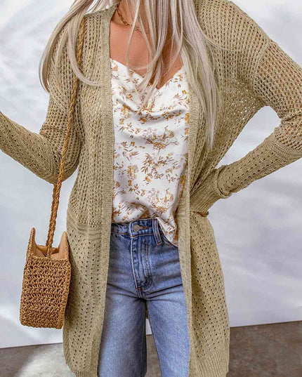 Double Take Openwork Dropped Shoulder Open Front Cardigan