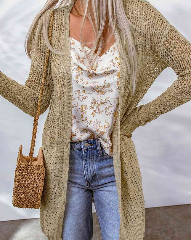 Double Take Openwork Dropped Shoulder Open Front Cardigan