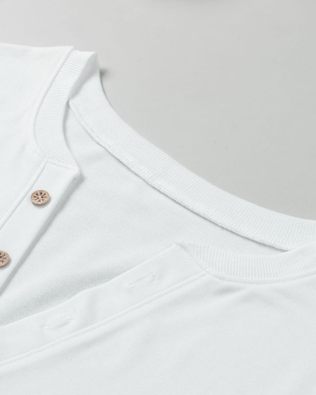 Button Detail Curved Hem Top