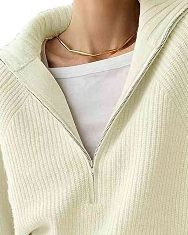 HaIf Zip Long Sleeve Knit Top