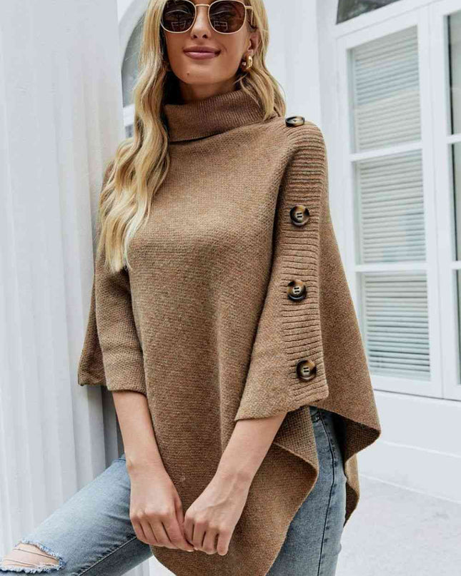 Turtleneck Buttoned Poncho