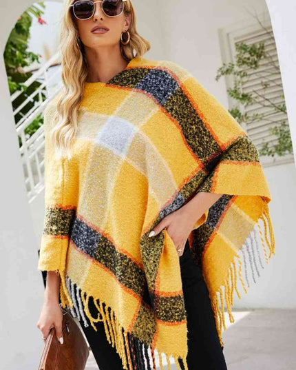 Plaid Fringe Detail Poncho