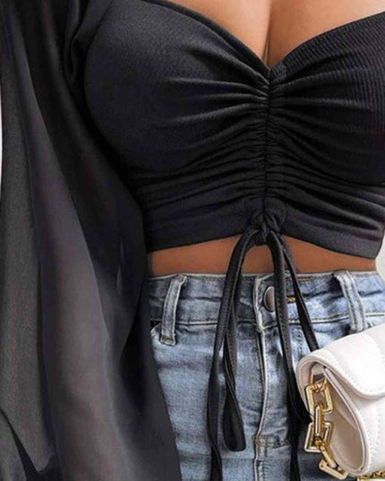 Drawstring Sweetheart Neck Cropped Top