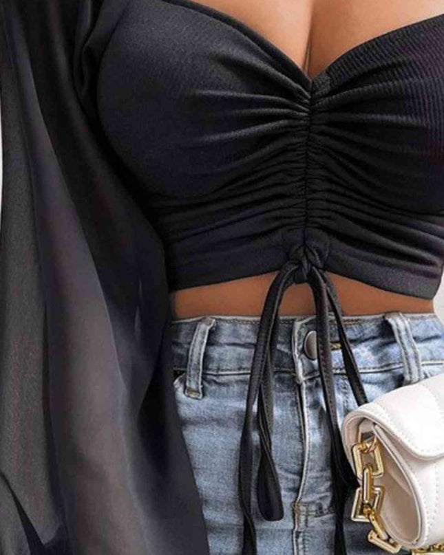 Drawstring Sweetheart Neck Cropped Top