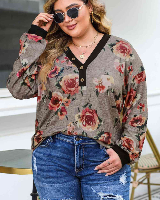 Plus Size Floral V-Neck Blouse
