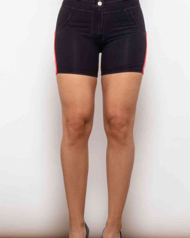 Full Size Side Stripe Buttoned Denim Shorts