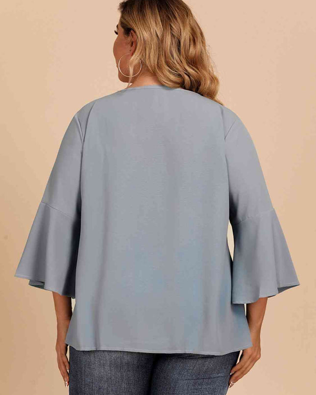 Plus Size Contrast Spliced Lace Three-Quarter Sleeve Blouse