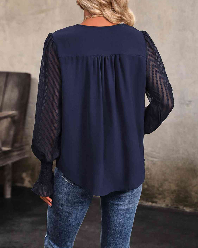 V-Neck Long Mesh Sleeve Top