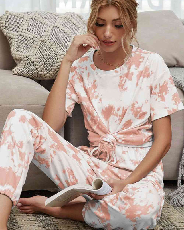 Tie-Dye Tee and Drawstring Waist Joggers Lounge Set