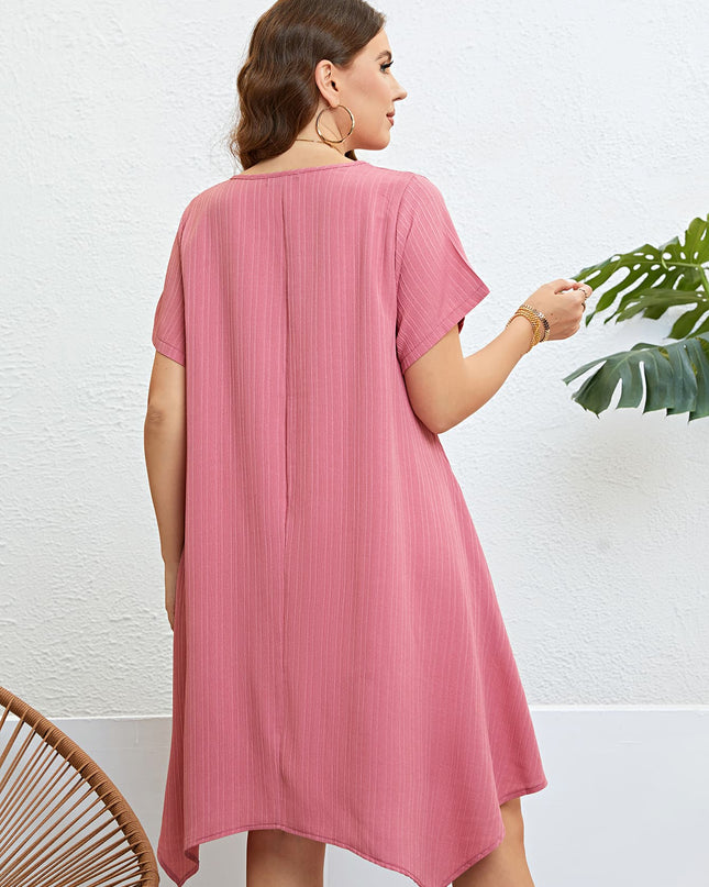 Plus Size Round Neck Handkerchief Hem Dress