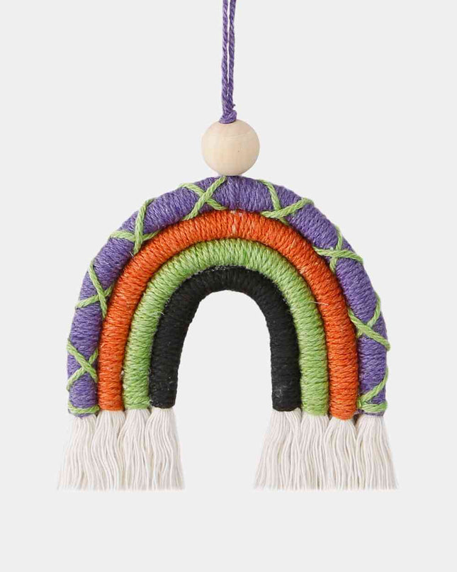 Fringe Macrame Rainbow Shape Wood Bead Cotton Keychain
