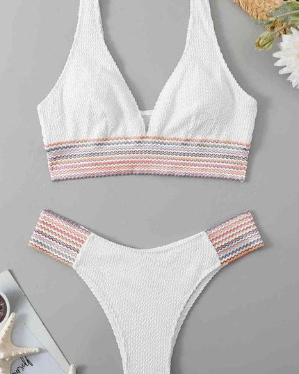 Contrast Textured High Cut Swim Set
