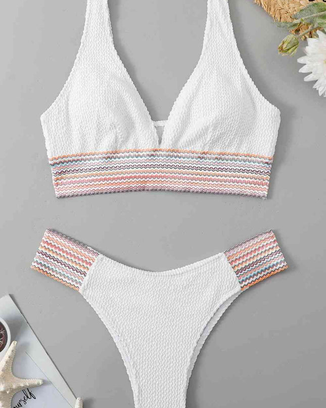 Contrast Textured High Cut Swim Set
