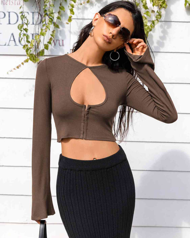 Lone Sleeve Cutout Zip Up Crop Top