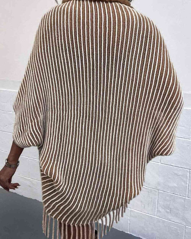 Striped Open Front Fringe Poncho