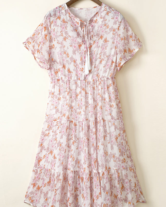 Floral Tassel Tie Tiered Dress