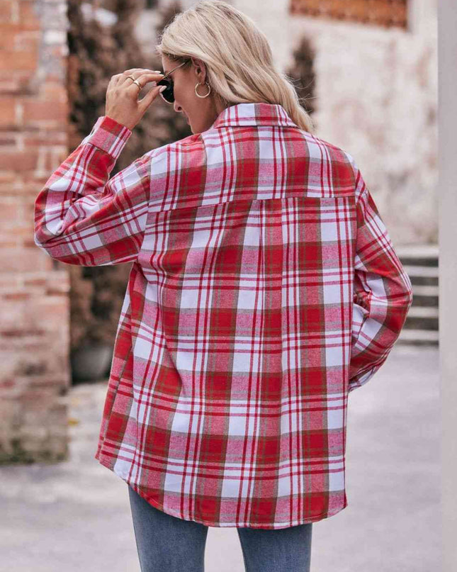 Plaid Dropped Shoulder Longline Shirt