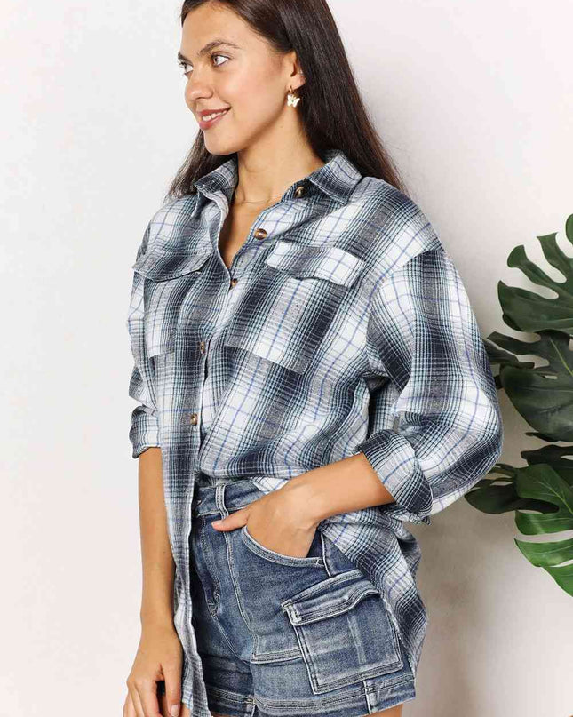 Double Take Plaid Dropped Shoulder Shirt