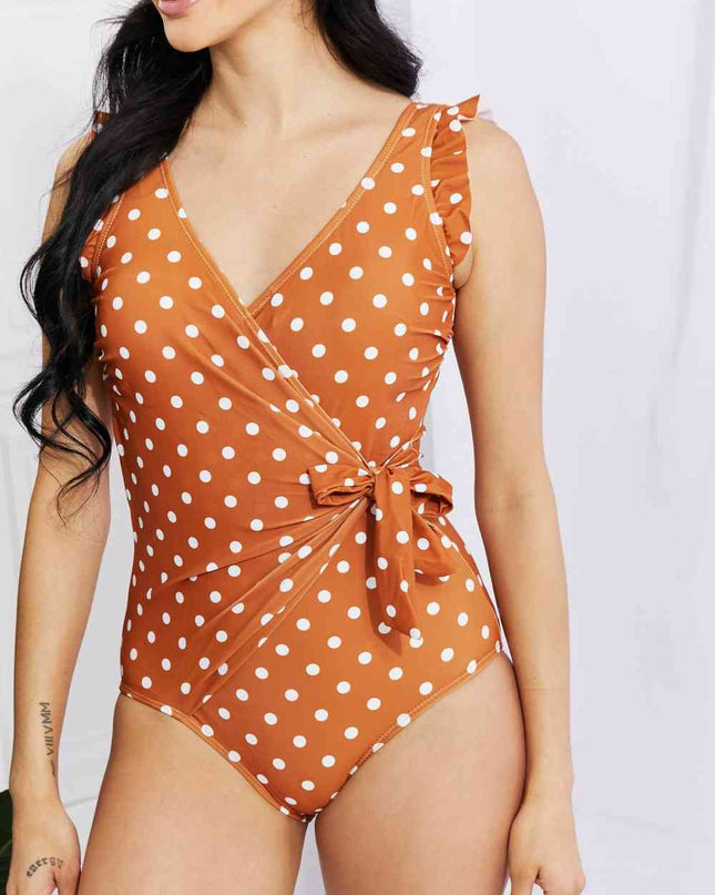 Marina West Swim Full Size Float On Ruffle Faux Wrap One-Piece in Terracotta