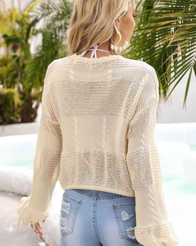 Drawstring Hem Round Neck Cropped Cover Up