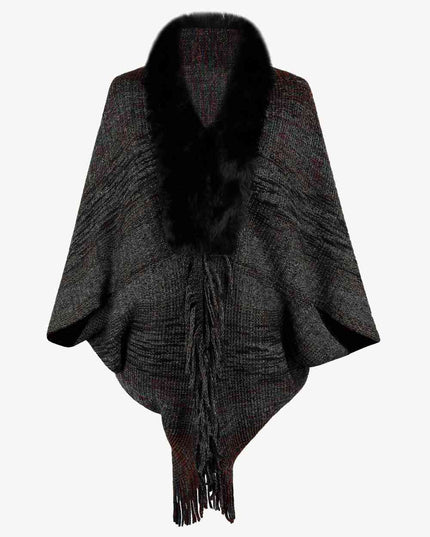 Open Front Fringe Hem Poncho