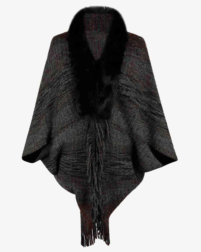 Open Front Fringe Hem Poncho