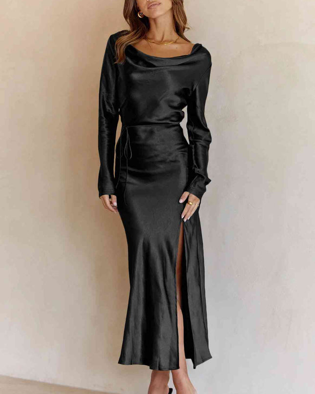 Cowl Neck Long Sleeve Maxi Dress