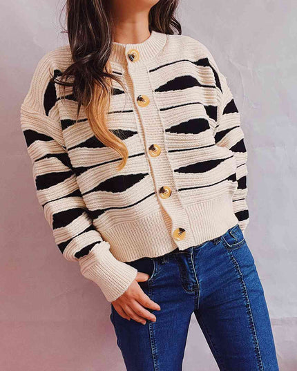 Color Block Button Front Cardigan