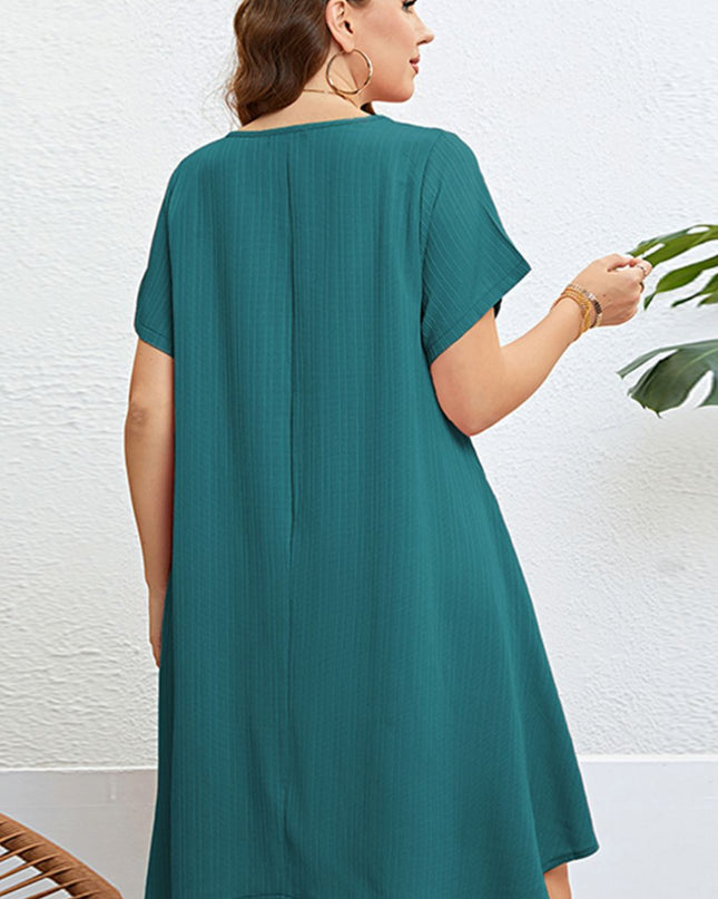 Plus Size Round Neck Handkerchief Hem Dress
