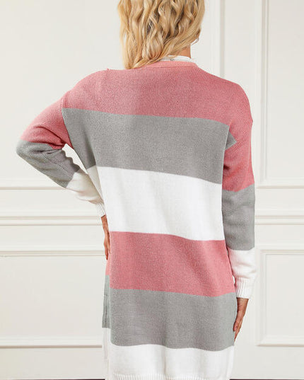 Striped Open Front Long Sleeve Cardigan