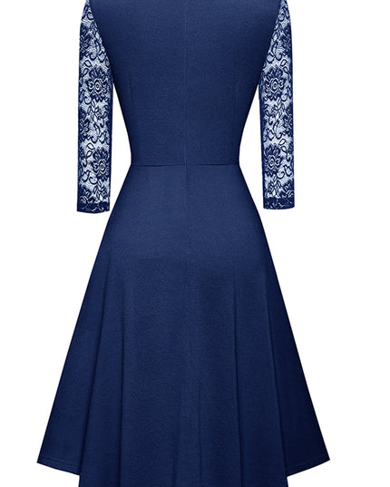 Round Neck Three-Quater Sleeve Cutout Dress