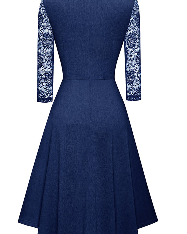 Round Neck Three-Quater Sleeve Cutout Dress