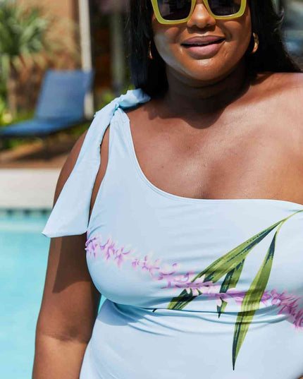 Marina West Swim Vacay Mode One Shoulder Swimsuit in Pastel Blue