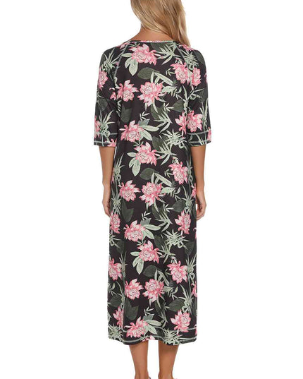 Printed Slit Night Dress with Pockets