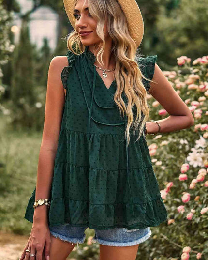Swiss Dot Ruffle Shoulder Tiered Top