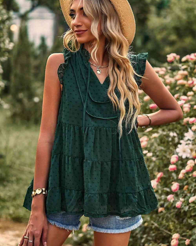 Swiss Dot Ruffle Shoulder Tiered Top