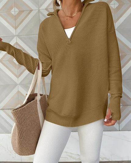 Half Zip Long Sleeve Knit Top